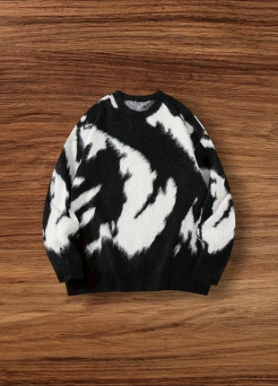 Pull Vintage Y2K Motifs Rayures Noir et Blanc Taille M - Américain Old School USA 90s Streetwear, marke: Aesthetic, zustand: Sehr gut, größe: M, 49,90 €, 53,10 € inklusive Vinted-Käuferschutz