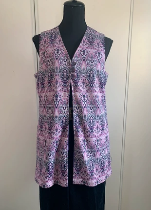 Gilet Long sans Manches Motif Ikat/Ethnique, Doublure Satin, Tissu Trevira, marque: Trevira, état: Très bon état, taille: L / 40 / 12, 8,00 €, 9,10 € Protection acheteurs incluse