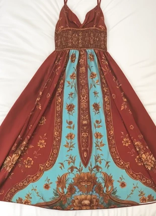 Robe longue bohème à bretelles imprimé fleuri bleu turquoise et rouge brique, brand: Bain de Nuit, condition: Very good, size: M / 38 / 10, €49.99, €53.19 includes Buyer Protection