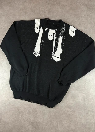 Pull laine maille oversize, knit Y2K en coton noir à motif spectres, ombres blanches - Taille M, brand: Aesthetic, condition: Very good, size: M, €29.00, €31.15 includes Buyer Protection Pro