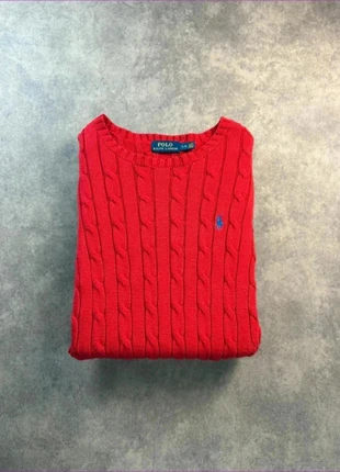 Pull col rond torsadé Ralph Lauren / rouge logo brodé bleu / taille L / femme, marque: Ralph Lauren, état: Neuf sans étiquette, taille: L / 40 / 12, 55,00 €, 58,45 € Protection acheteurs incluse