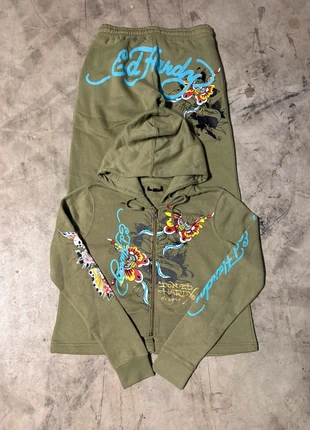 Ensemble Ed Hardy vert kaki survêtement jogging sweat à capuche zip printed ladies y2k coton SE3-1, marca: Ed Hardy, estado: Muito bom, tamanho: M / 38 / 10, €59.90, €63.60 inclui Proteção do Comprador