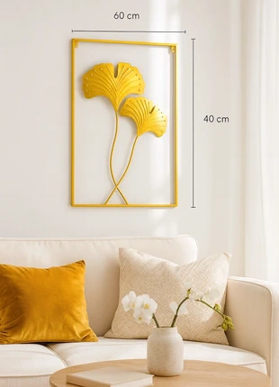 Très jolie Cadre mural doré métal 2 Grande Feuilles de ginkgo – 60x40 cm, marca: Art, estado: Muy bueno, 12,00 €, 13,30 € Protección al comprador incluida