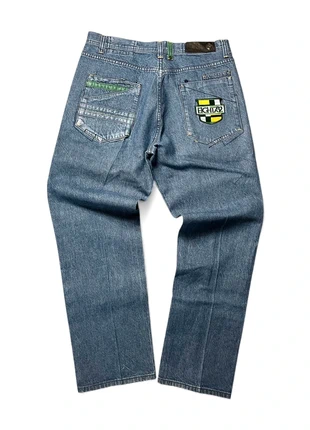 Jean Eight 732 vintage workwear bleu – détails verts, merk: y2k, staat: Heel goed, maat: W34 | FR 44, € 25,00, € 26,95 inclusief Kopersbescherming Pro