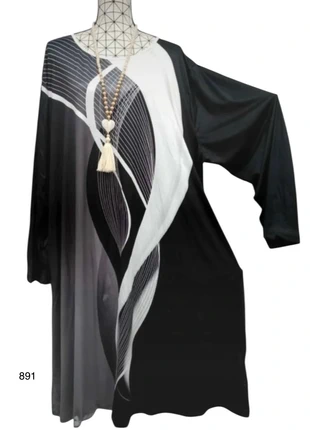 Robe élégante grande taille 56 noire, grise et blanche – fluide, chic et confortable, brand: Mylène, condition: New without tags, size: 8XL / 56 / 28, €18.45, €20.07 includes Buyer Protection Pro