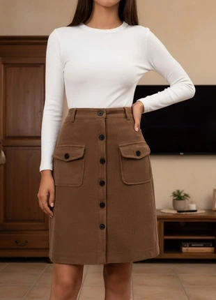 Jupe camel à boutons devant, coupe trapèze avec grandes poches, estado: Muito bom, tamanho: M / 38 / 10, €39.90, €42.60 inclui Proteção do Comprador Pro