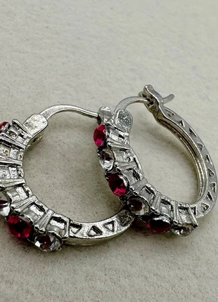 Red Crystals Hoop Earrings, brand: Silver, condition: Very good, £6.00, £7.00 includes Buyer Protection