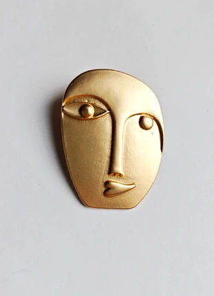 OOAK Big Kissing Face Abstract Picasso style Brooch matte golden, marque: Saturn Creations, état: Très bon état, 14,00 €, 15,40 € Protection acheteurs incluse