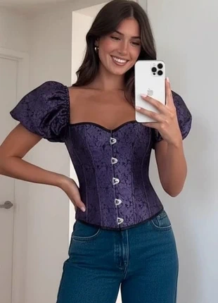 Corset violet à manches bouffantes, détails cœur et style romantique taille S, brand: Vintage Dressing, condition: Very good, size: S / 36 / 8, €54.90, €58.35 includes Buyer Protection Pro