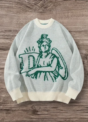 Pull Vintage Blanc Vert Foncé Grecque Taille M - Grunge 90s Y2K Knit Streetwear Retro Oversize, marque: y2k, état: Très bon état, taille: M, 57,99 €, 61,59 € Protection acheteurs (Pro) incluse