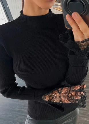 Haut à manches longues noir détail en dentelle style y2k, taille S, marque: Aesthetic, état: Très bon état, taille: S / 36 / 8, 24,99 €, 26,94 € Protection acheteurs incluse