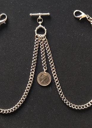Double pocket watch chain with a QER II lucky sixpence 11 inches, brand: Lucky, condition: New without tags, size: Up to 30 mm, £8.99, £10.14 includes Buyer Protection
