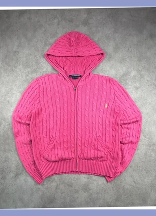 Veste torsadé Ralph Lauren rose / fushia logo brodé vert - taille XL femme, marca: Ralph Lauren, estado: Muito bom, tamanho: XL / 42 / 14, €59.90, €63.60 inclui Proteção do Comprador Pro