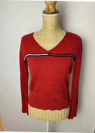 Pull Col en V Tommy Hilfiger Torsadé Rouge - taille S Femme, brand: Tommy Hilfiger, condition: Very good, size: S / 36 / 8, €15.00, €16.45 includes Buyer Protection Pro