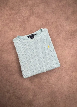 Pull torsadé Ralph Lauren bleu clair logo brodé jaune vintage - taille S femme, marca: Ralph Lauren, estado: Bueno, tamaño: S / 36 / 8, 44,90 €, 47,85 € Protección al comprador Pro incluida