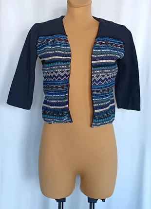 Boléro élégant bleu motif ethnique manches ¾ Grain de malice Taille 36 - V17, brand: Grain de Malice, condition: Very good, size: S / 36 / 8, €5.00, €5.95 includes Buyer Protection Pro