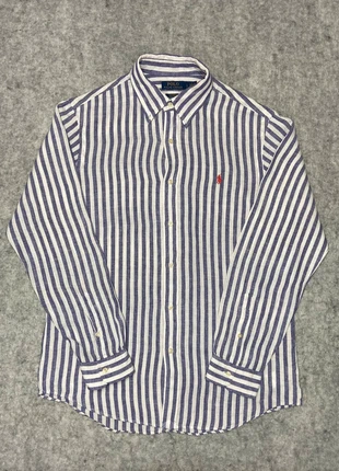 Chemise en Lin Ralph Lauren à rayures bleu/blanc logo brodé rouge - L, marca: Ralph Lauren, estado: Muy bueno, tamaño: L, 69,90 €, 74,10 € Protección al comprador incluida