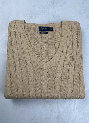 Pull torsadé Ralph Lauren col V beige taille S oversize logo brodé unisexe casual chic, marque: Ralph Lauren, état: Très bon état, taille: S / 36 / 8, 48,00 €, 51,10 € Protection acheteurs incluse