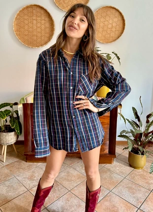 1970's vintage navy blue and chocolate brown plaid shirt, brand: Unique Vintage, condizioni: Ottime, taglia: L / IT 44 / EU 40, €15.00, €16.45 include la Protezione acquisti Pro