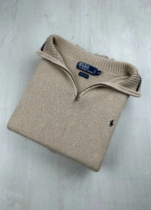 Pull col camionneur zippé Ralph Lauren beige coton logo bleu brodé XXL homme, brand: Ralph Lauren, condizioni: Ottime, taglia: XXL, €50.00, €53.20 include la Protezione acquisti Pro