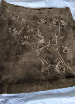 Goat leather suede skirt with embroidered paternx, brand: All Saints, condition: Very good, size: M / UK 12-14, £20.00, £21.70 includes Buyer Protection