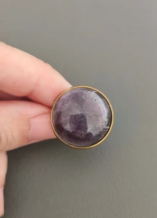 Bague ronde acier inoxydable doré pierre naturelle améthyste, brand: Pierre naturelle, condizioni: Ottime, taglia: Regolabile, €9.00, €10.15 include la Protezione acquisti Pro