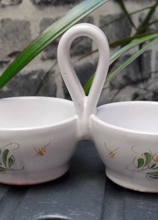 Double Saleron Faïence Moustiers Fait Main Anse Centrale Déco Fleurs, brand: Moustiers, condition: Good, €18.00, €19.60 includes Buyer Protection