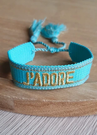 Bracelet j'adore bleu pastel avec cordon ajustable, marque: Tendance, état: Neuf avec étiquette, 8,00 €, 9,10 € Protection acheteurs (Pro) incluse
