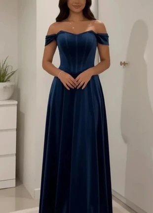 Robe longue en velours bleu nuit, épaules dénudées, taille M, marca: shawly, estado: Muito bom, tamanho: M / 38 / 10, €62.90, €66.75 inclui Proteção do Comprador