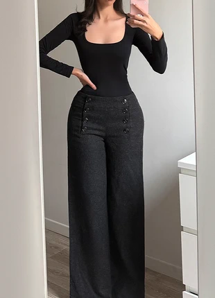 Pantalon magnifique tailleur large à boutons laine vintage gris, brand: Vintage, condition: Very good, size: S / 36 / 8, €30.00, €32.20 includes Buyer Protection Pro