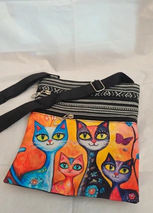 Vintage Cat Print Crossbody Shoulder Bag Colourful Animal Tote Adjustable Strap, brand: Animal, condition: New with tags, £10.00, £11.20 includes Buyer Protection