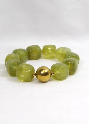 Bracelet élastique vintage perles XXL vert transparent et séparateurs dorés, marque: Vintage Dressing, état: Neuf sans étiquette, 8,00 €, 9,10 € Protection acheteurs incluse