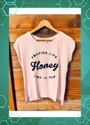 T-shirt rose pâle à message "Amazing Life Honey, Time is Now" Stradivarius, marque: Stradivarius, état: Très bon état, taille: M / 38 / 10, 3,50 €, 4,38 € Protection acheteurs incluse