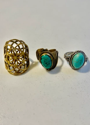 Bagues Vintage Style Or & Argent Laiton & Pierre Turquoise - Made in Italy - Différente Taille, marque: Vintage Dressing, état: Très bon état, taille: 14,1 mm, 24,00 €, 25,90 € Protection acheteurs incluse