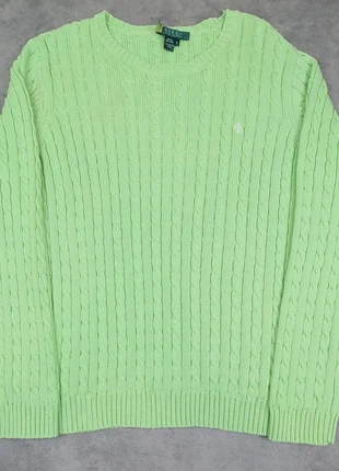 Pull vert clair crewneck torsadé coton marque Lauren Ralph Lauren taille 1X (XL) femme, brand: Lauren Ralph Lauren, condition: Very good, size: XL / 42 / 14, €24.00, €25.90 includes Buyer Protection Pro