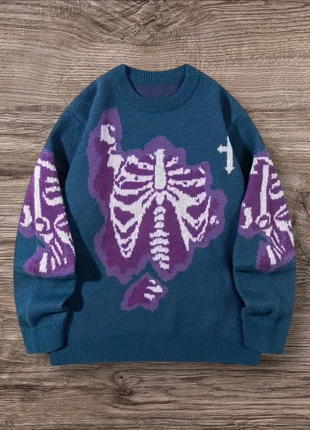 Pull Vintage Bleu Violet Skeleton Croix Taille L - Grunge 90s Y2K Knit Streetwear Retro Oversize, marque: y2k, état: Très bon état, taille: L / 40 / 12, 52,99 €, 56,34 € Protection acheteurs (Pro) incluse
