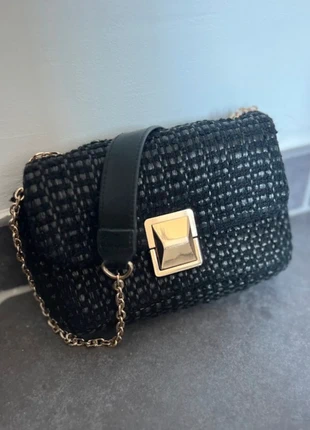 Sac à main noir chaîne doré bandoulière pochette fourre tout tissé tweed, marque: H&M, état: Neuf sans étiquette, 5,90 €, 6,90 € Protection acheteurs incluse