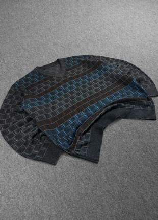 Pull Fin Col V Vintage 80s Maille Gris Multicolore à Motif Reliefs Monogramme 85% Laine / Mohair (L), marca: Vintage Dressing, estado: Bueno, tamaño: L, 20,00 €, 21,70 € Protección al comprador Pro incluida