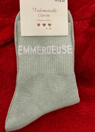 Chaussettes à paillettes a message emmerdeuse, brand: mademoiselle citron, condition: New with tags, size: One size, €5.50, €6.48 includes Buyer Protection