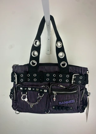 Banned alternative bag new sweet revenge in black purple pinstripe gothic punk altgirl grungey y2k, brand: Banned, condition: New with tags, £28.00, £30.10 includes Buyer Protection Pro