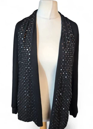 Crèaline Black & Silver Sequin Cardigan – Size 14/16 – Stretchy Open Front, brand: Créaline, condition: Very good, size: XL / 14, £3.00, £3.85 includes Buyer Protection