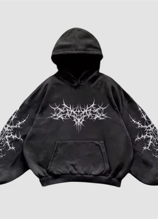 Hoodie noir imprimé goth Y2K – style grunge / metalcore 🖤, marke: Neon Pulse Project, zustand: Neu, größe: L / 40 / 12, 50,00 €, 53,20 € inklusive Vinted-Käuferschutz