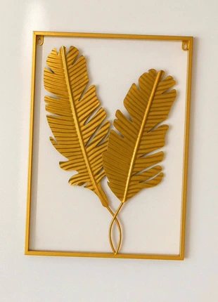 Cadre mural doré en métal –2 Feuilles tropicales – 60x40 cm, merk: Glamour, staat: Heel goed, € 12,00, € 13,30 inclusief Kopersbescherming