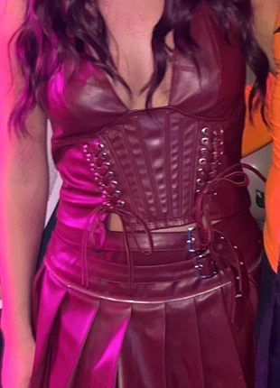 Leather red/burgundy co ord skirt set, brand: boutique, condition: Very good, size: S / UK 8-10, £10.00, £11.20 includes Buyer Protection