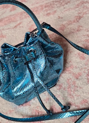 H&M small metallic blue bucket bag, brand: H&M, condition: New without tags, £2.50, £3.33 includes Buyer Protection