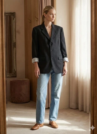 290 Vintage Dad Blazer – Charcoal Wool Blend – Max Mara Inspired (M/L), marca: Vintage Love, estado: Bom, tamanho: L / 40 / 12, €18.00, €19.60 inclui Proteção do Comprador