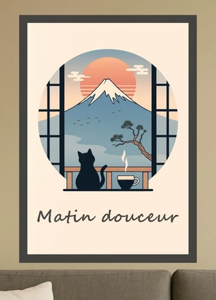 Affiche illustration « Chat et Matin douceur », état: Neuf sans étiquette, 6,00 €, 7,00 € Protection acheteurs (Pro) incluse