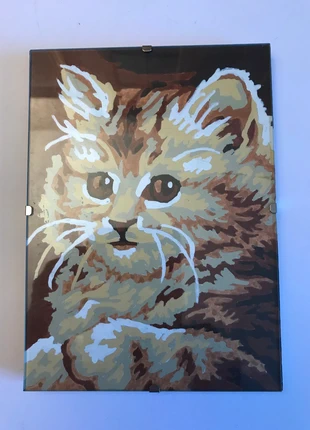 Cadre Sous Verre avec représentation d'un chat peint - 18 x 13 cm, marque: CM, état: Très bon état, 5,00 €, 5,95 € Protection acheteurs incluse