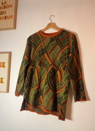 Vintage Autumn Knit Sweater – Retro Pattern – Orange & Green – Size M, marke: Vintage Dressing, zustand: Sehr gut, größe: M / 38 / 10, 15,00 €, 16,45 € inklusive Vinted-Käuferschutz