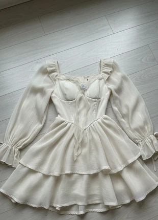 Robe courte abricot style princesse, manches longues légères et coupe féérique/Taille L, brand: Vintage, condition: Very good, size: L / 40 / 12, €45.00, €47.95 includes Buyer Protection